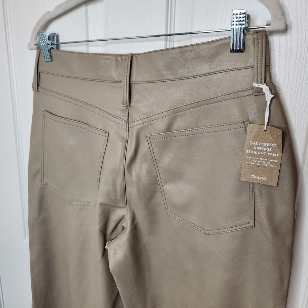 Madewell Faux Leather Pants The Perfect Vintage Straight Jean Size 29P Beige - Picture 5 of 13